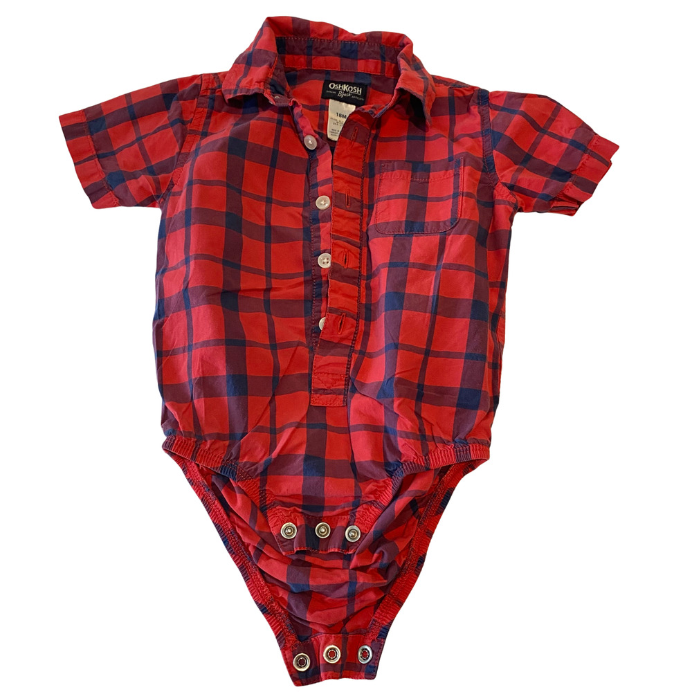OshKosh B'Gosh Baby Boys Button Up One-Piece 18 Months Red & Blue